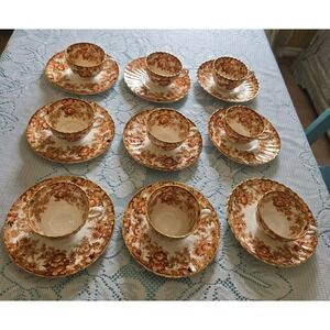 Antique 8 Tea Cup And Saucer Sets Victorian Rust Bone China,Samuel Radford